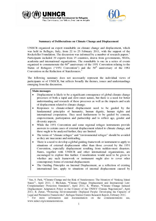 Summary of Deliberations on Climate Change