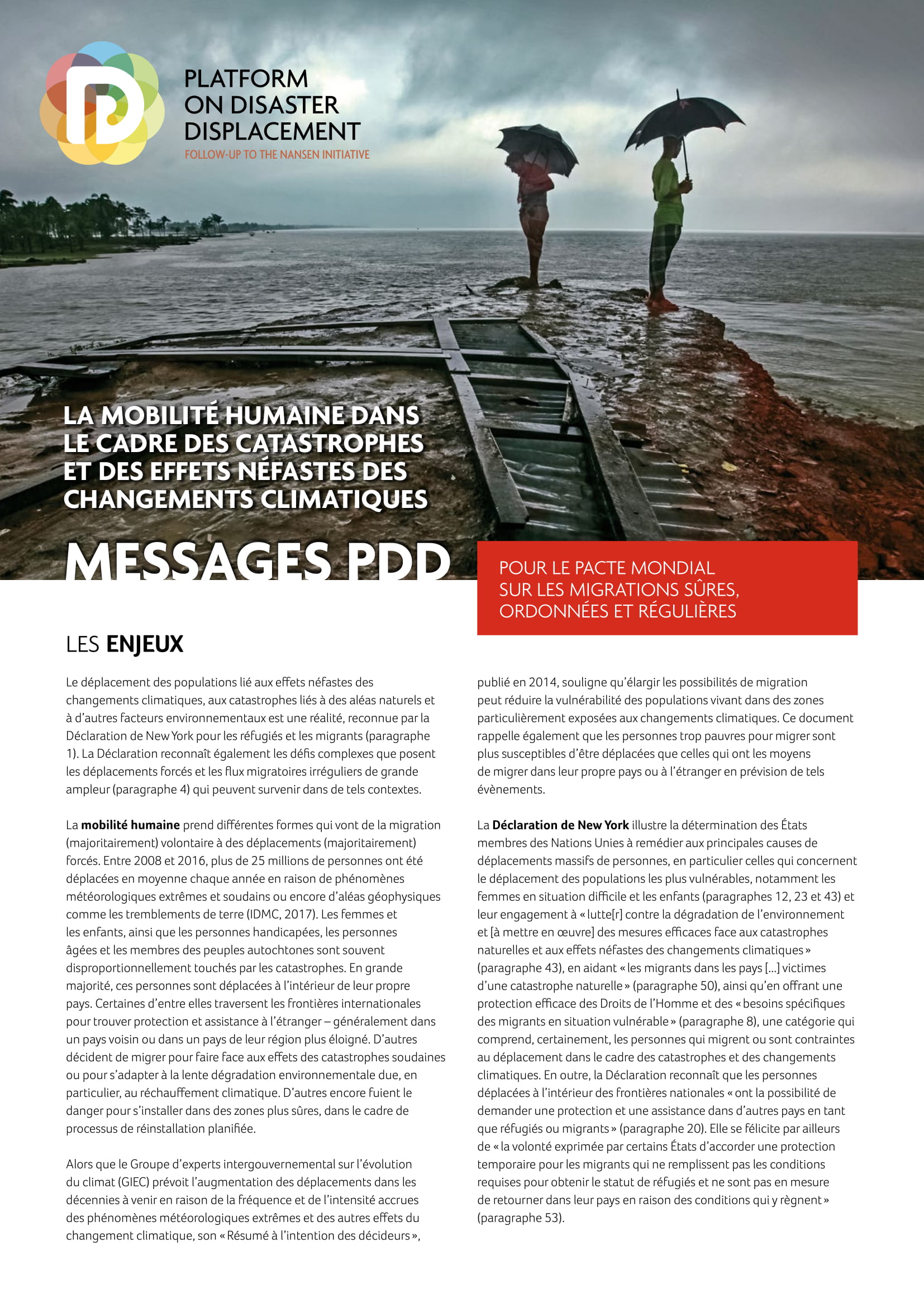 LA MOBILITÉ HUMAINE DANS LE CADRE DES CATASTROPHES ET DES EFFETS NÉFASTES DES CHANGEMENTS CLIMATIQUES