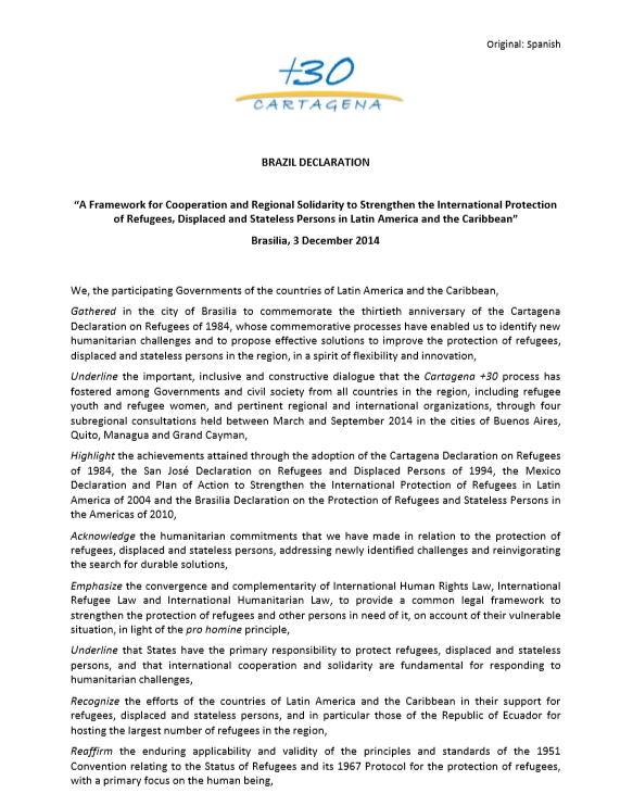 Brazil Declaration and Plan of Action Cartagena + 30