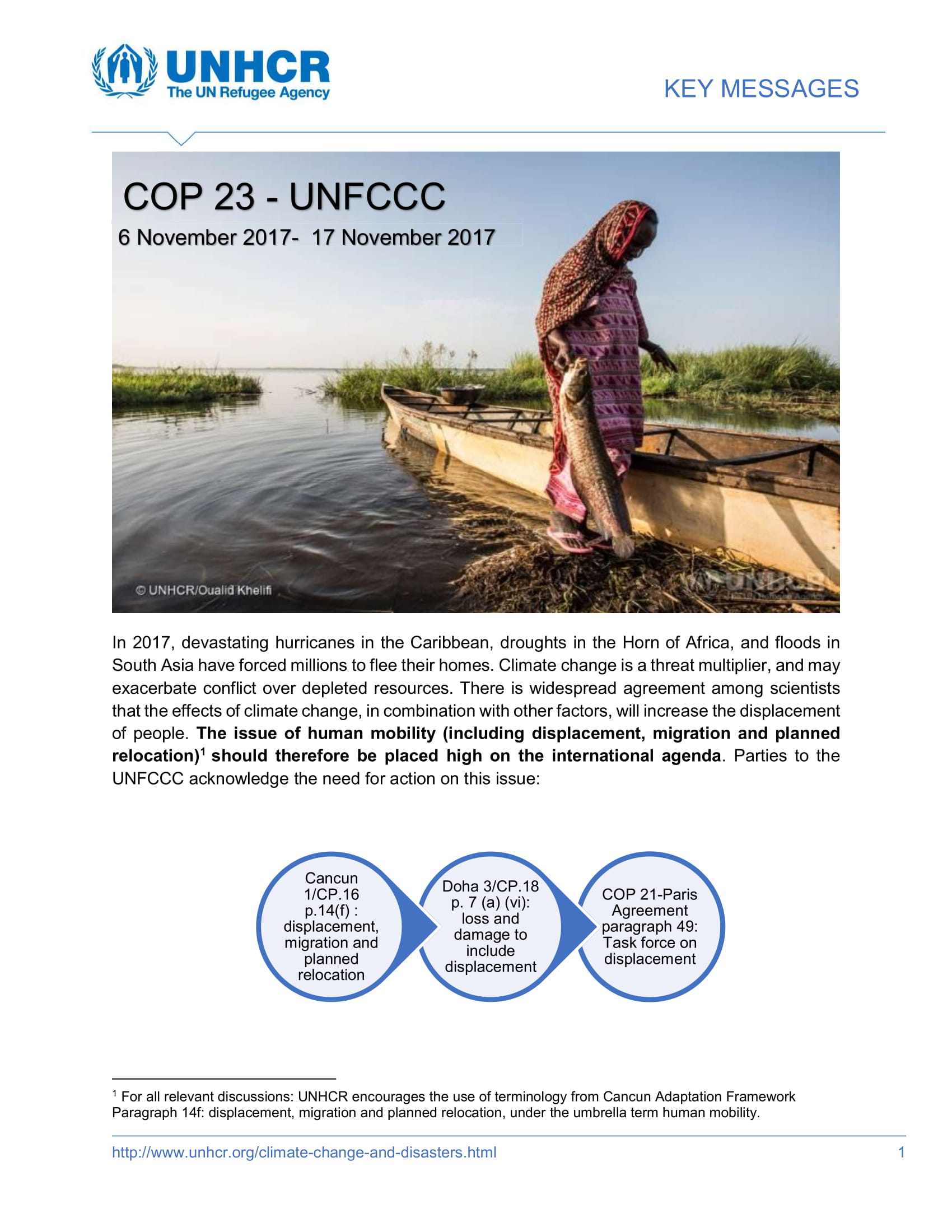 UNHCR Key Messages for Cop 23