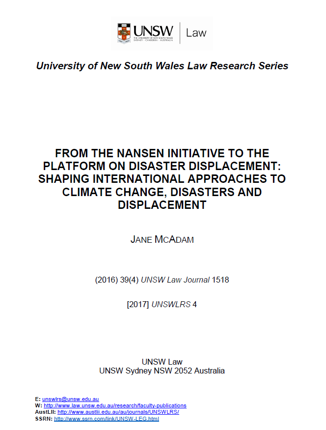 From the Nansen initiative to the platform on disaster displacement: Shaping international approaches to climate change, disasters and displacement