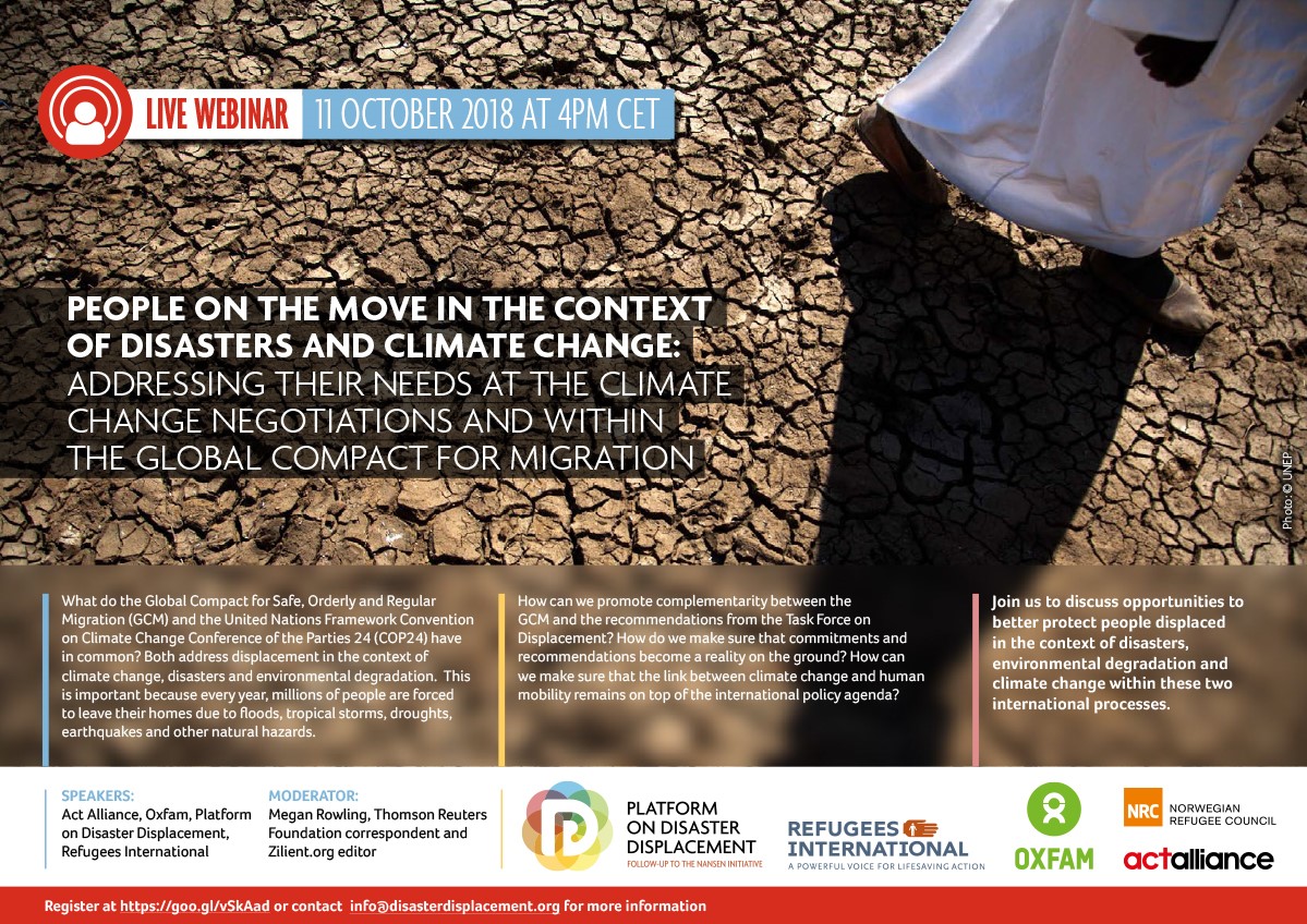 People on the move in the context of disasters and climate change – addressing their needs at the climate change negotiations and within the Global Compact for Migration