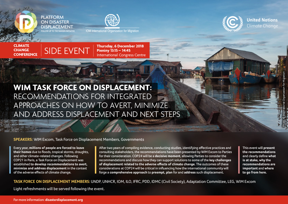 COP24 Side-event: WIM Task Force on Displacement: Recommendations for Integrated Approaches on How to Avert, Minimize and Address Displacement and Next Steps