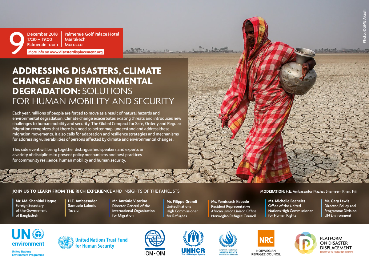 Side-event: Addressing disasters, climate change and environmental degradation  – solutions for human mobility and human security