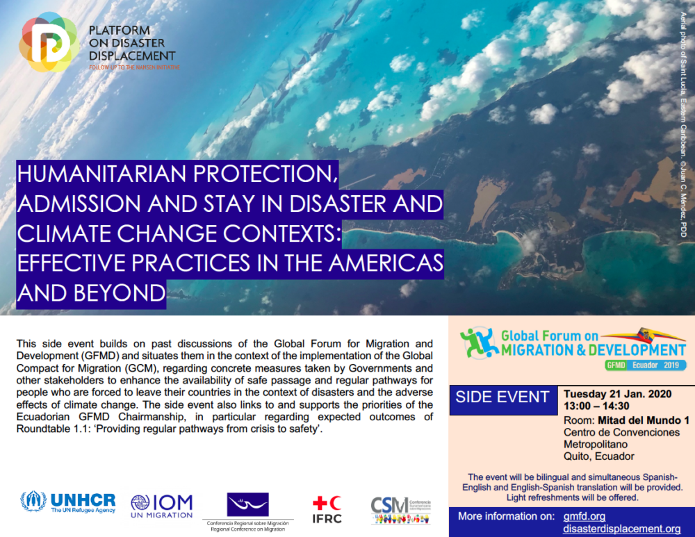 GFMD Side Event | Humanitarian protection, admission and stay in disaster and climate change contexts: Effective practices in the Americas and beyond