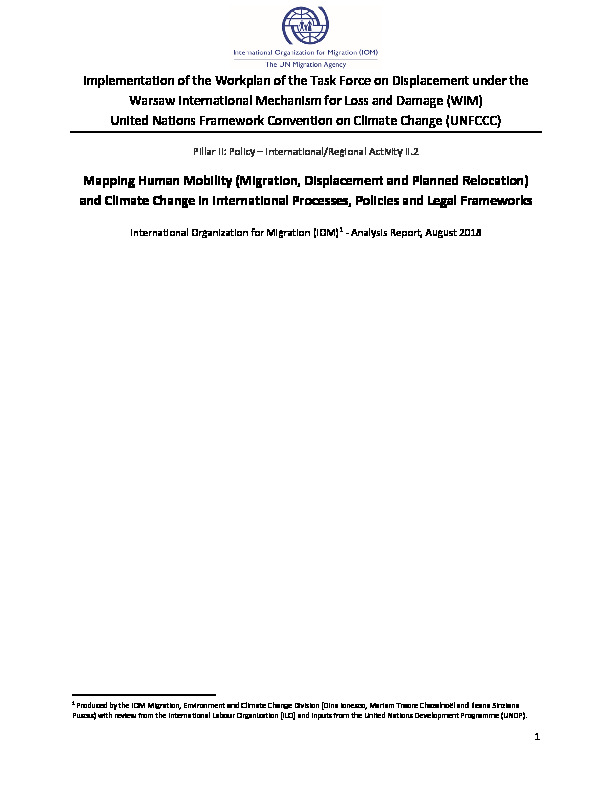 Mapping Human Mobility (Migration, Displacement and Planned Relocation) and Climate Change in International Processes, Policies and Legal Frameworks