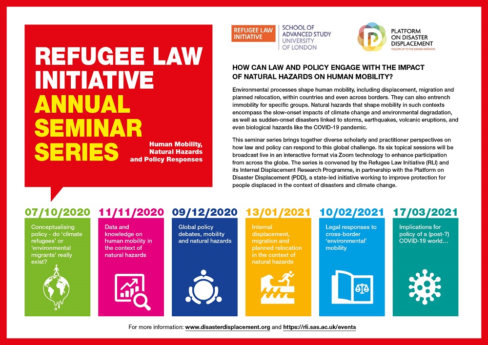 11th Refugee Law Initiative Annual Seminar Series: Human Mobility, Natural Hazards and Policy Responses