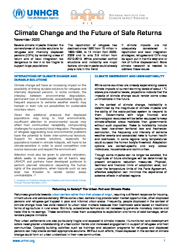 Climate Change and and the Future of Safe Returns Factsheet