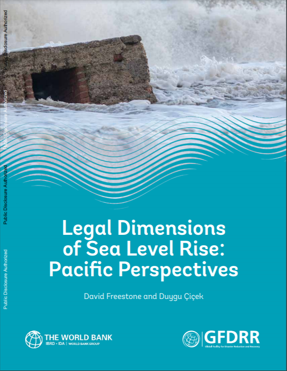 Cover image: rising sea level with text Legal Dimensions of Sea Level Rise: Pacific Perspectives