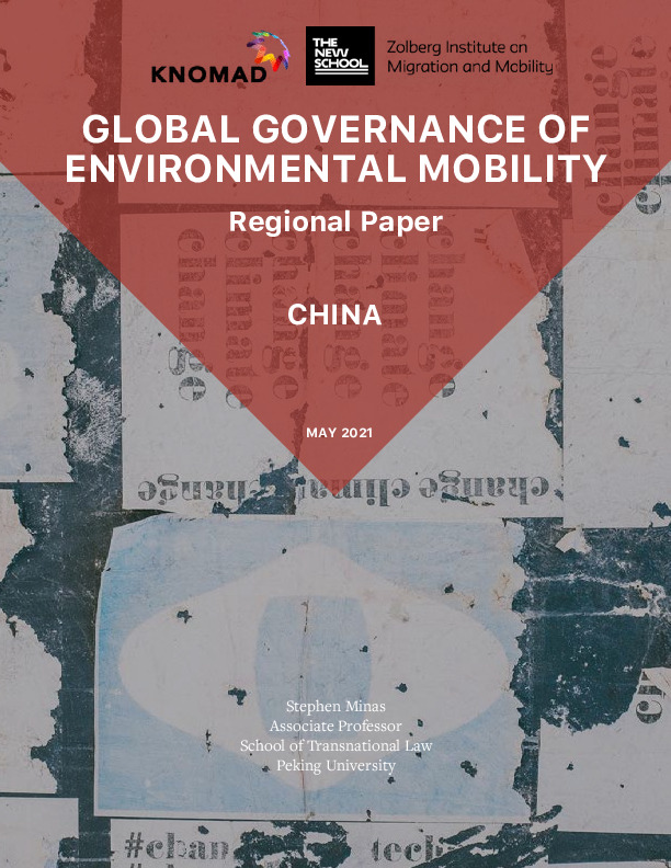 Cover image: shot of a wall covered in posters with text: Global Governance Of Environmental Mobility Regional Paper: China