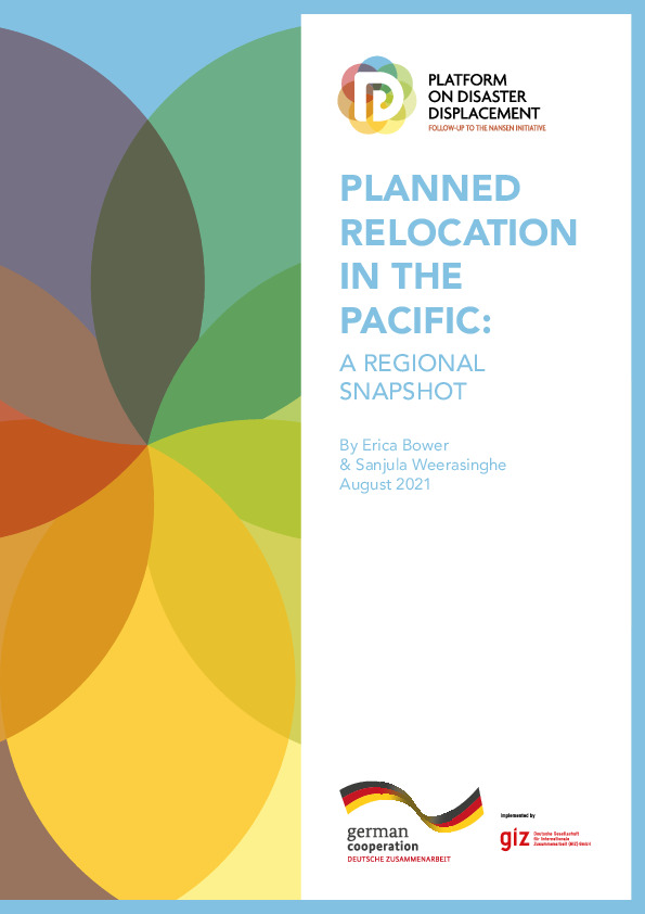 PDD layout with text Planned Relocation in the Pacific: A Regional Snapshot By Erica Bower & Sanjula Weerasinghe