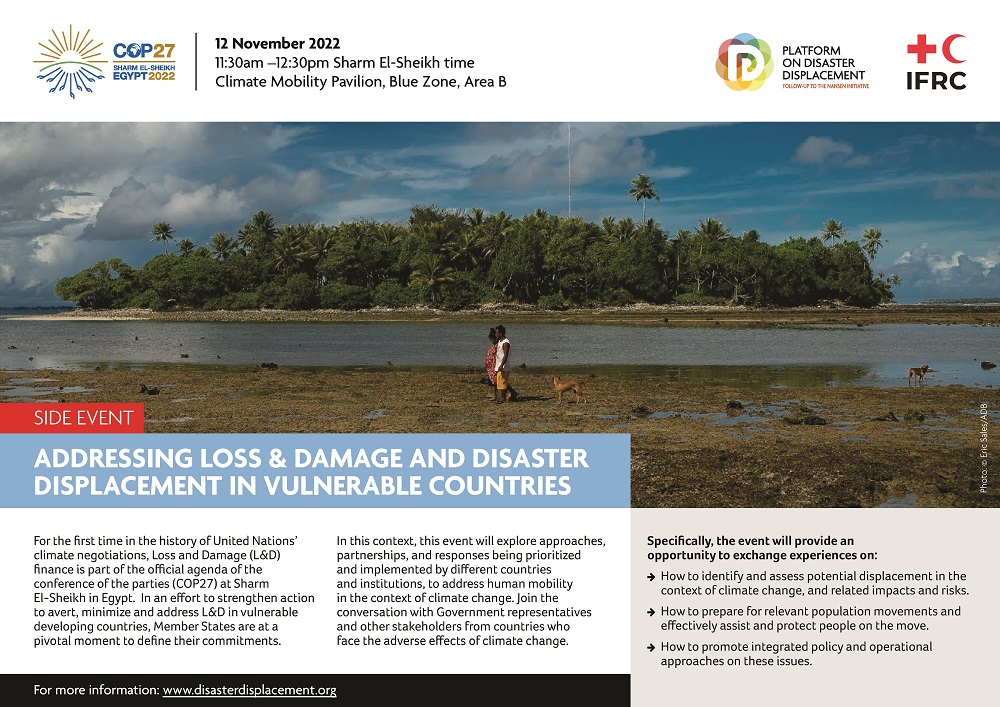 COP27 Side Event – Addressing Loss & Damage and Disaster Displacement in Vulnerable Countries