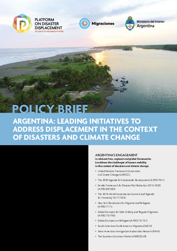 Policy Brief: Leading Initiatives by Argentina to Address Displacement in the Context of Disasters and Climate Change